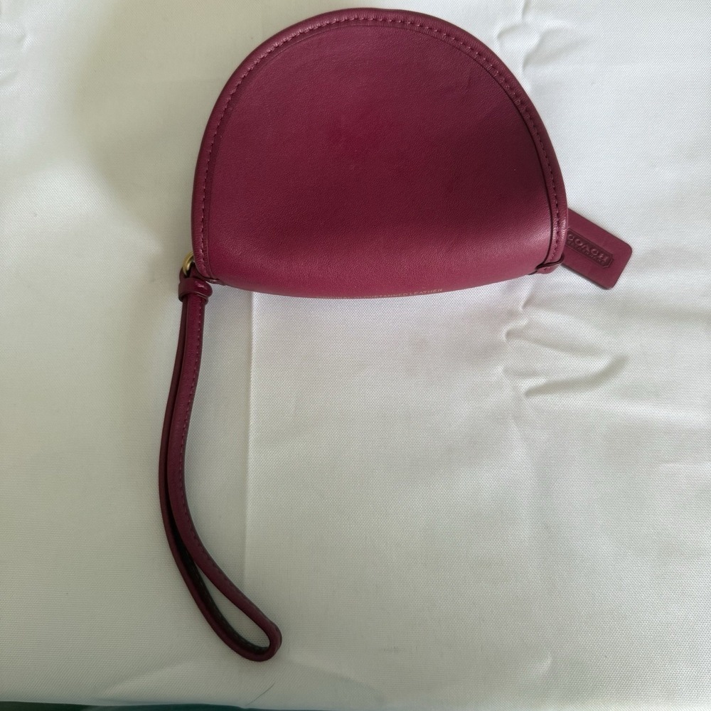 Coach Magenta Pink Glovetanned Leather Half Moon Mini Pouch Wristlet Bag Wallet